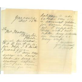 Mrs C Hack - Yarcowie - Concerning fees of Miss I E Hack for Conservatorium