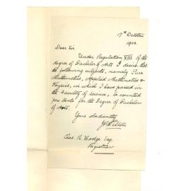 John Raymond Wilton - Asking that subjects passed in BSc Course may count pro tanto for BA Degree