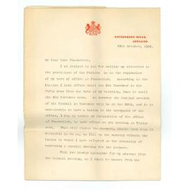 The Right Hon Sir S J Way to Vice Chancellor - Placing his resignation as Chancellor with the Council