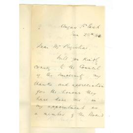 Edward Harold Davies MusDoc - Adelaide - Thanks Council for appointment as a member of Board of Musical Studies