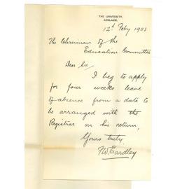 Frederick William Eardley - Adelaide - Application for leave of absence