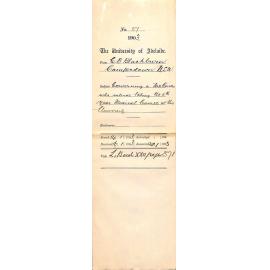 Charles Bickerton Blackburn - Camperdown NSW - Concerning Mr Curtis who intends taking the 5th year Medical Course at this University