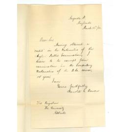 Harold C Bowen - Maylands - Exemption from Compulsory Mathematics of BSc course