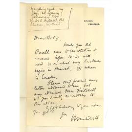 Professor William Mitchell - Prospect - Asking date Lectures begin 1904 - date of Easter Re Letters