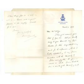 Professor H Lamb - Manchester - Thanking council for their congratulations