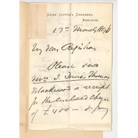 Chief Justice Samuel James Way - Chancellor of the University - Scholarship to be founded by Mrs Davis Thomas