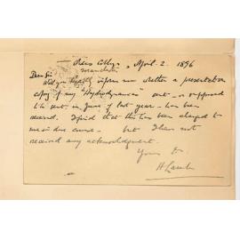 Professor Horace Lamb - Owen College - Manchester - Enquiring whether book on Hydrodynamics was received