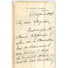 The Chief Justice Samuel Way - Chancellor of the University - Communication from the Premier that the Government would help the Medical School