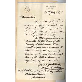 Dr Alexander Stuart Paterson - Adelaide - Resigning His Position as Lecturer on Lunacy