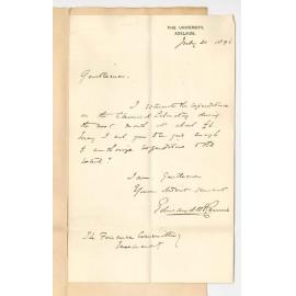 Professor Edward Henry Rennie - The University - Grant of £6 for the Chemical Laboratory