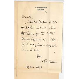 Reverend H Girdlestone - St Peters College - Hackney - Date of special Senior in March