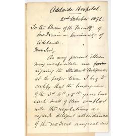 A E Russell - Superintendent Adelaide Hospital - To Dean of the Faculty of Medicine - University of Adelaide - Concerning attendance of Medical Students at Hospital