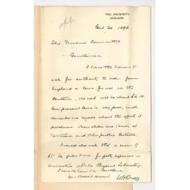 Professor William Henry Bragg - The University - Authority to order lens for lantern and for £5 petty cash