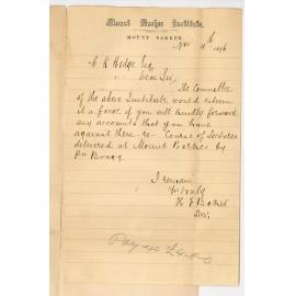 H F Baker - Mount Barker - Expenses for Professor Braggs Lectures