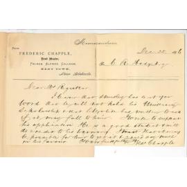 Frederic Chapple - Prince Alfred College - Kent Town - Regarding University Scholarship gained by Stuckey