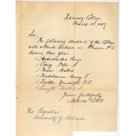 Andrew Scott - Training College - Sending names of Physics students