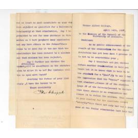 Frederic Chapple Esq BA BSc - Prince Alfred College Kent Town - Concerning the Angas Exhibition