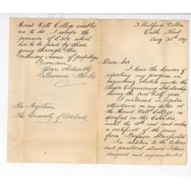 Lawrence Birks - Shelford Villas Erith Kent - Report of progress under Angas Engineering Scholarship