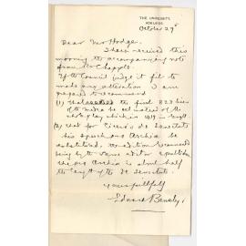 Professor Edward von Blomberg Bensley - The University - Re alterations in Schedule for BA Course