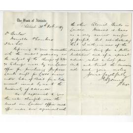 John Shiels - Manager - Bank of Adelaide - Advising that Account is Credited £7-10-0 Concession in Exchange on the £1500 drawn by Professor Lamb