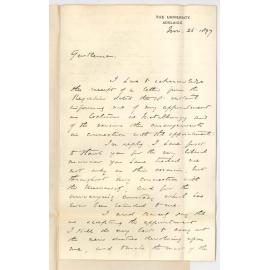 Professor Edward Henry Rennie - Thanking Council for Appointment as Lecturer in Metallurgy - intimating intention of resigning position under Marine Board as Inspector of Explosives
