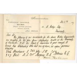 Frederic Chapple - Prince Alfred College - Kent Town - List of Competitors for the John Dunn Scholarship