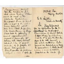Arthur Chanter - Victoria Parade Fitzroy - Application for the position on Teaching Staff Conservatorium Singing Pianoforte etc