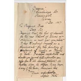 Alfred Hill - Sydney - Application for position as Teacher of Violin and or Theory in the Conservatorium