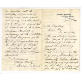 Lawrence Birks - Professor R Stanfield - Report of Progress