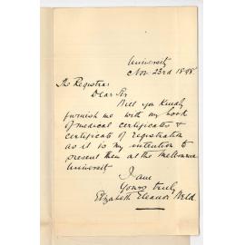 Miss Elizabeth Eleanor Weld - University - Request for Medical Certificates and Certificates of Registration