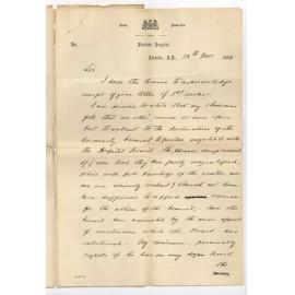 H D Haggard - Secretary - Adelaide Hospital - Regarding Medical School