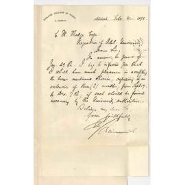 Gotthold Reimann - Adelaide College of Music - Accepting terms of Councils letter for Extension of Hire of College Rooms and Plant by Conservatorium of Music