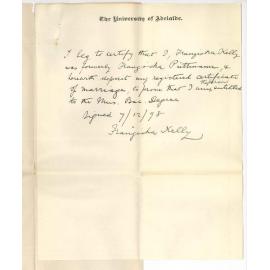 Mrs John George Kelly nee Franziska Helena Marie Puttmann -  McLaren Vale - Certificate of Marriage