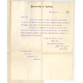 Henry Ebenezer Barff - Registrar - University of Sydney - Not desirable that Music Examination Institutions should be increased in Sydney