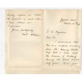 Miss Edith Collison - North Adelaide - Asking what surplus is due to her from Evening Scholarship