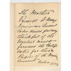 The Mother Prioress - Dominican Convent - Cabra - Request for Certificates