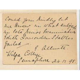 Miss E Allmitt - Wilga College - Semaphore - In what subjects Edith Q Stables failed at the Junior Public