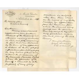 Frederick Augustus d'Arenberg MA - Victoria Square Adelaide - Permission to give instruction in Law subjects