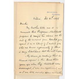 Alexander Sutherland - Heronswood Dromana Victoria - Asking whether Professor William Mitchell Chair is likely to become vacant