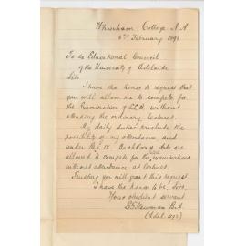 G G Newman BA - Whinham College - Request to sit for LLB Examination without attendance at lectures