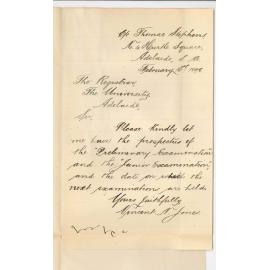 Vincent Nestor Jones - Adelaide - Particulars Preliminary and Junior and when Exams are held