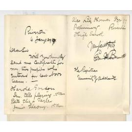 E M Bennett - Riverton - Request for Certificates - Harold Gordon - Edith Eliza Tayler - Lily Horner