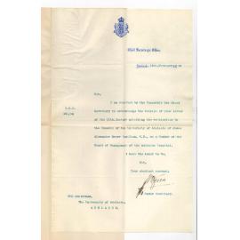 Under Secretary - Adelaide - Acknowledgment of reelection of Dr Hamilton as Member of Council