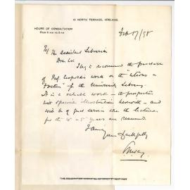 Dr Samuel James Way - North Terrace Adelaide - Recommending Professor Leopolds work on The Uterus and Foetus for addition to University Library