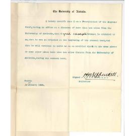 H W Uffindell - Moonta - Certificate that candidate Cyril A Grummet residing more than ten miles from Adelaide