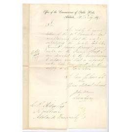 John Mann - Secretary - Commissioner of Public Works - Concerning the Water Supply at the Anatomical Laboratory