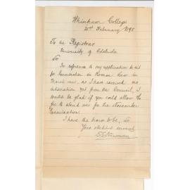 G G Newman - Whinham College - Withdraws LLB Exam fee to be placed to Credit