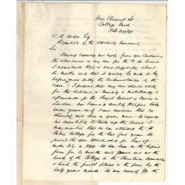 F J Greenway - College Park - Concerning a request that his son may enter immediately as a Student though under 16