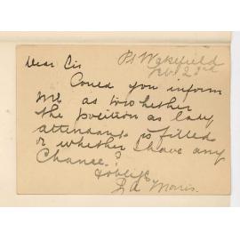 Phoebe Morris - Asking if position of Lady Attendant filled