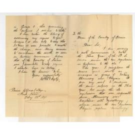 William Reynolds Bayly - Prince Alfred College - Asking permission to take 3rd Year BSc under New Regulations